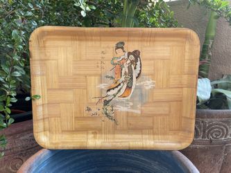 Vintage Midcentury Painted Bamboo Tray