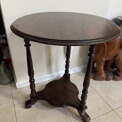 Vintage Solid Wood Round Side Table with Shelf