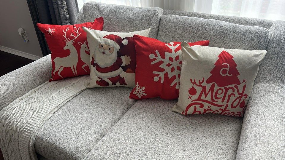 4PCS 18"x18" Throw Pillow Covers Christmas Decorative Couch Pillow Cases Cotton Linen Pillow Square Cushion Cover for Sofa, Couch, Bed and Car