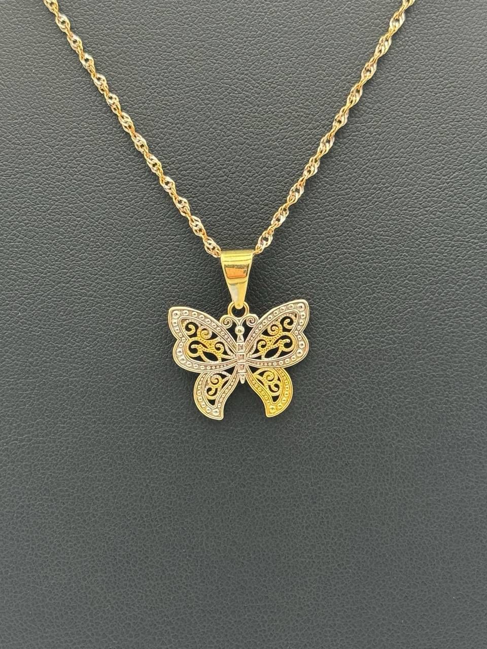 Jewelry 14k two tone solid yellow gold necklace chain with charm pendant 18" 3.8 grams
