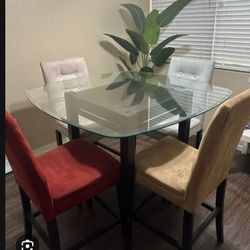 Tall Glass Dining Table with 4 Chairs 