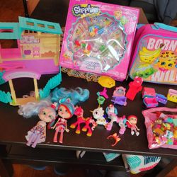 Shopkins lot. Happy Stable. Horses, dolls, figures. Lunch box. Game