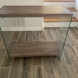 Reclaimed Wood And Glass Console Shelf Table