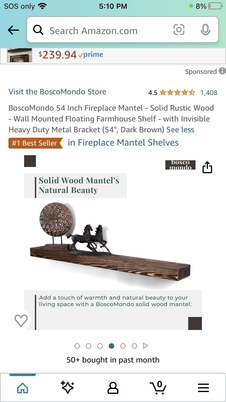 BoscoMondo 54 Inch Fireplace Mantel Solid Rustic Wood Wall Mounted Floating Farmhouse Shelf