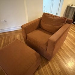 Crate & Barrel Burnt Orange Chair + Ottoman
