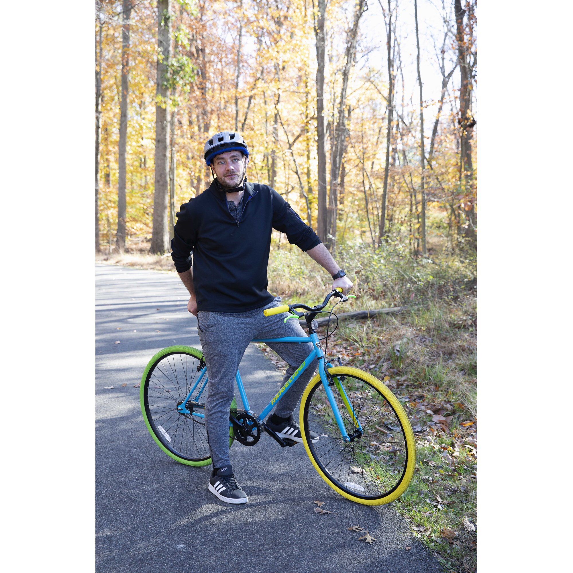 New 700C Men's Ridgeland Hybrid Bike Fixie, Blue/Green