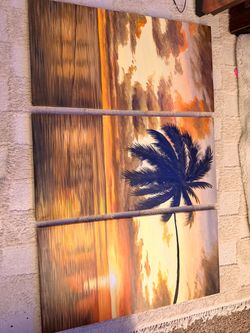 Tropical Sunset Palm Tree Triptych Wall Art painting
