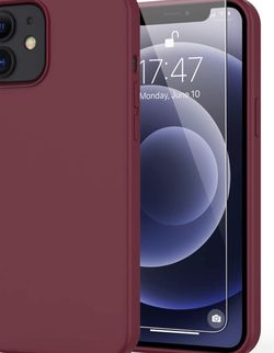 iPhone 12 Case iPhone 12 Pro 6.1" Case with Screen Protector Bumper Cover Slim Fit Shockproof Protective Phone Case for iPhone 12 Pro Wine Red