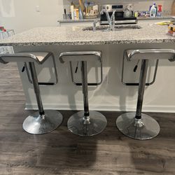 3 White And Silver Bar Stools 