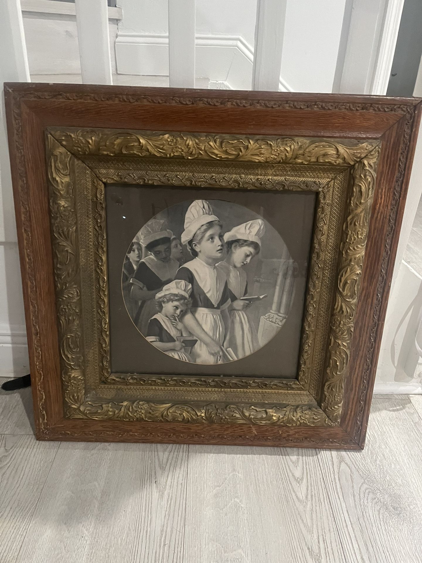 Antique heavy wood framed art picture 25 x 25