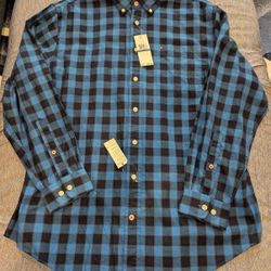 Tommy Hilfiger Men's XL Long Sleeve Checkered Plaid  Shirt Navy & Royal Blue