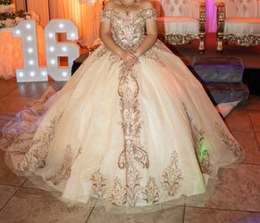 Cream and Gold Quinceanera Gown