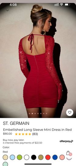 knee length dresses for ladies Sweetheart-Neck Long-Sleeve A-Line Mini Dress in Red