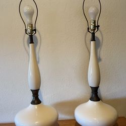 2 Vintage MCM Tall Cream Genie Lamps