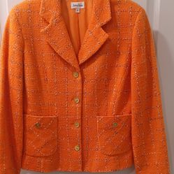 Orange Plaid blazer Suit Jacket Sz 8
