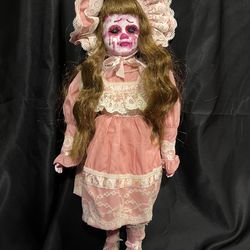 Vintage Porcelain Doll Revamped & Hand Painted Face Horror Doll Decor OOAK
