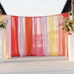 yellow Orange Pink Fabric draping  For event backdrop