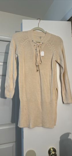 Beige Lace Up Sweater