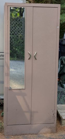 Tall Metal Cabinet /  Closet with Mirror 