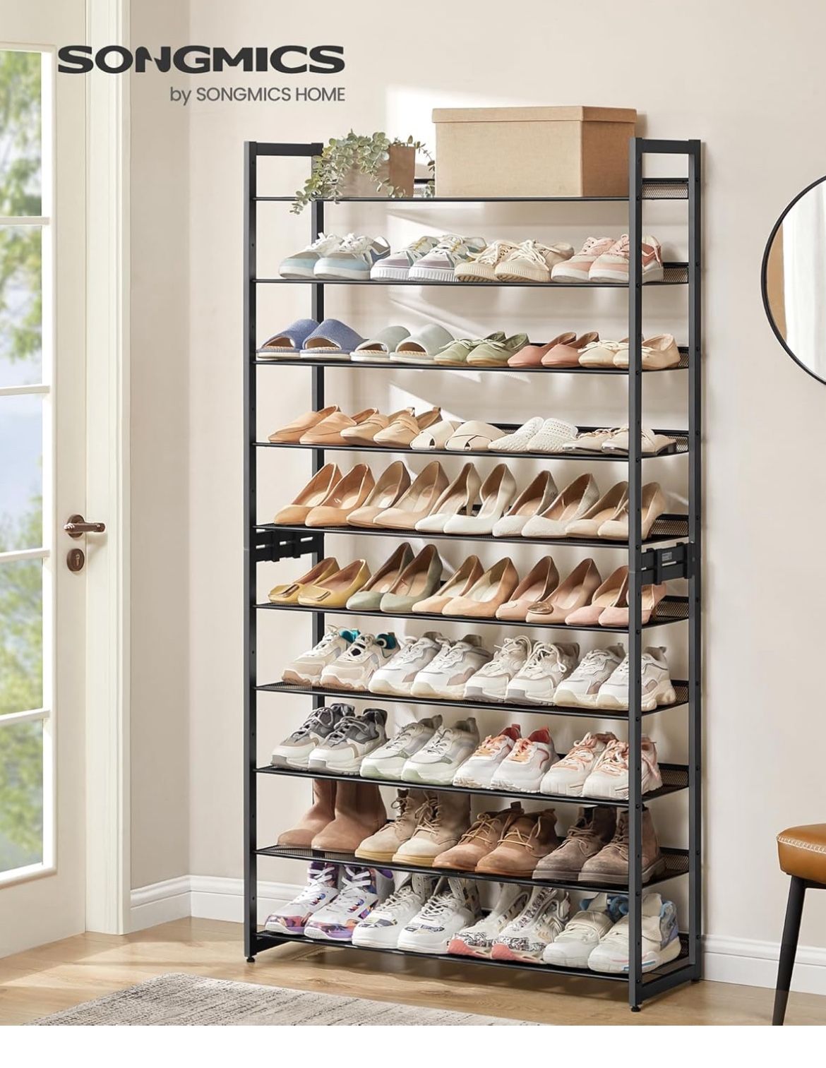 Shoe Rack, 10-Tier Shoe Organizer, Metal Rack for Garage, Set of 2, 5-Tier Stackable Shelf, with Adjustable Flat or Angled Shelves, 40-50 Pairs, Ink B