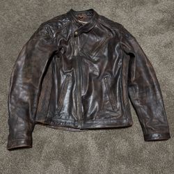High Mileage Men's Vintage Brown Leather Motorcycle Jacket with Diamond Stitched Shoulders