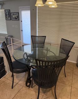 Round Glass Top Dining Table with 4 Chairs