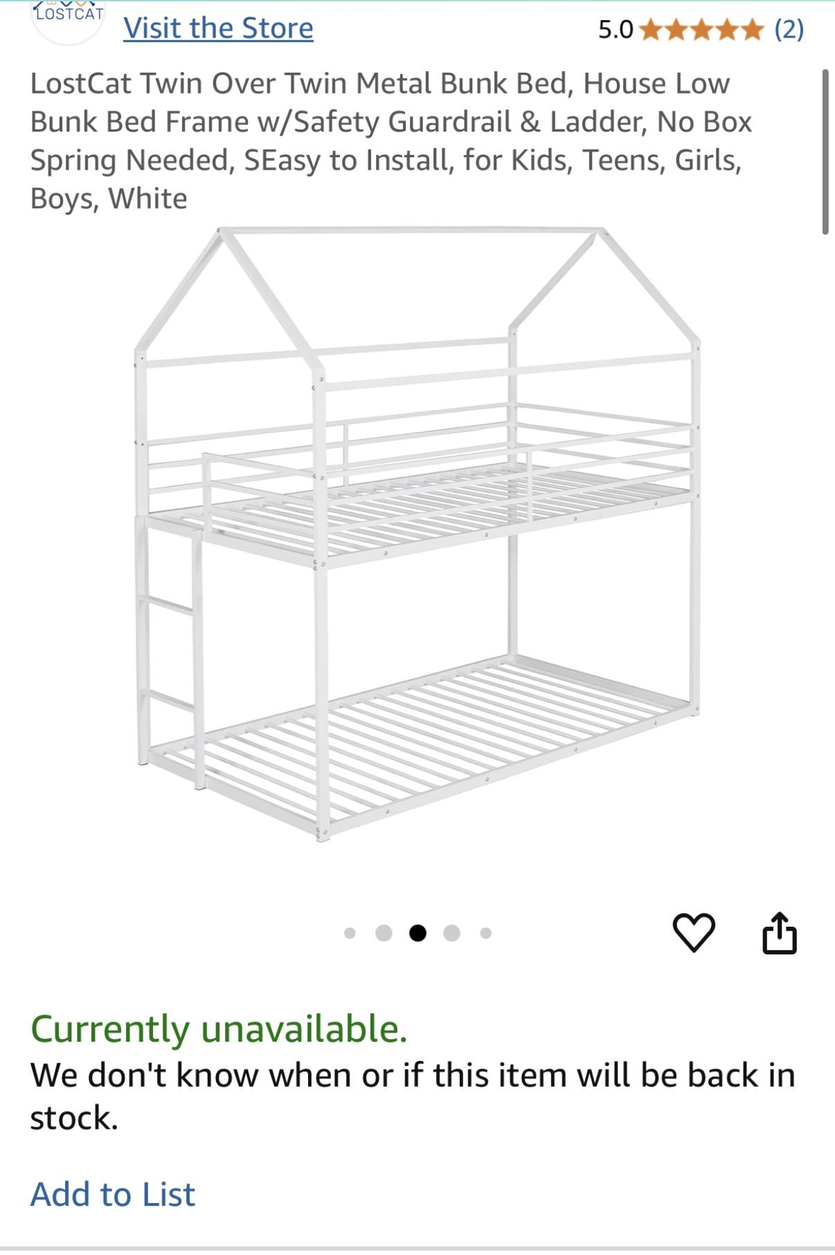 Metal Twin Size Bunk Bed For Sale