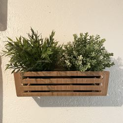 Wooden Decorative Holder w/ Artificial Plants - Set of 2