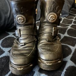 Harley Davidson Distortion Skull black leather riding boots