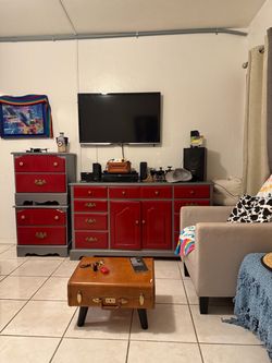 Three pieces of wooden bedroom chest