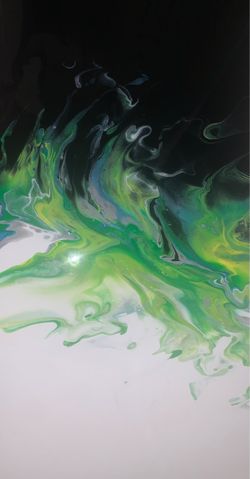 Abstract Fluid Pour Painting Green Black White