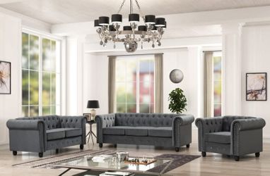 Linen Couches for Living Room Sets, Chair, Loveseat and Sofa 3-Pieces Top Gray