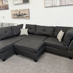 Black Sofa Sectional Set W/ Ottoman- EZ $10 Down Payment Options Available 