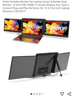 Triple Portable Monitor for Laptop Screen Extender Dual Monitor 12 Inch