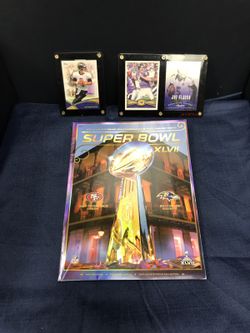 Joe Flacco Super Bowl 47 Game Day Exclusive Program with a One Piece Screwdown n A Two Piece Screwdown containing Flacco Action Football Cards