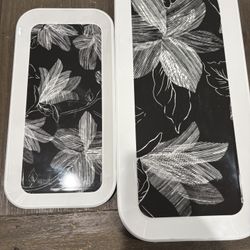 3 black and white serving trays/dishes