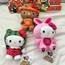 Hello Kitty Tanka Farms Scarecrow, Bunny And Watermelon Plushies 