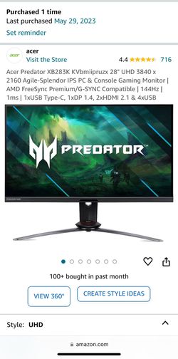 Acer Predator XB283K Monitor, 28” 3840x2160, 144Hz