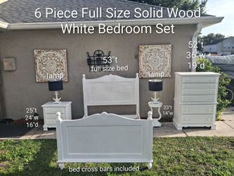 6 Piece Full Size Solid Wood White Bedroom Set