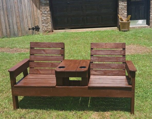 Handmade Hickory Stained Outdoor Double Seat Chair