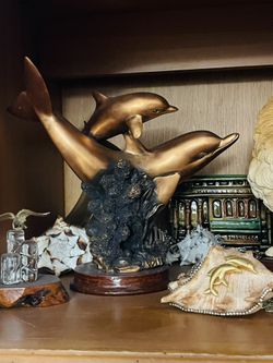 Bronze Dolphin Sculpture Statue – Coastal Beach Decor | Retails $200