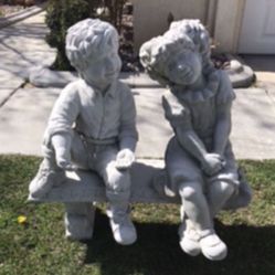 New Kids Sitting On Bench Made Out Of Cement Perfect Gift 
