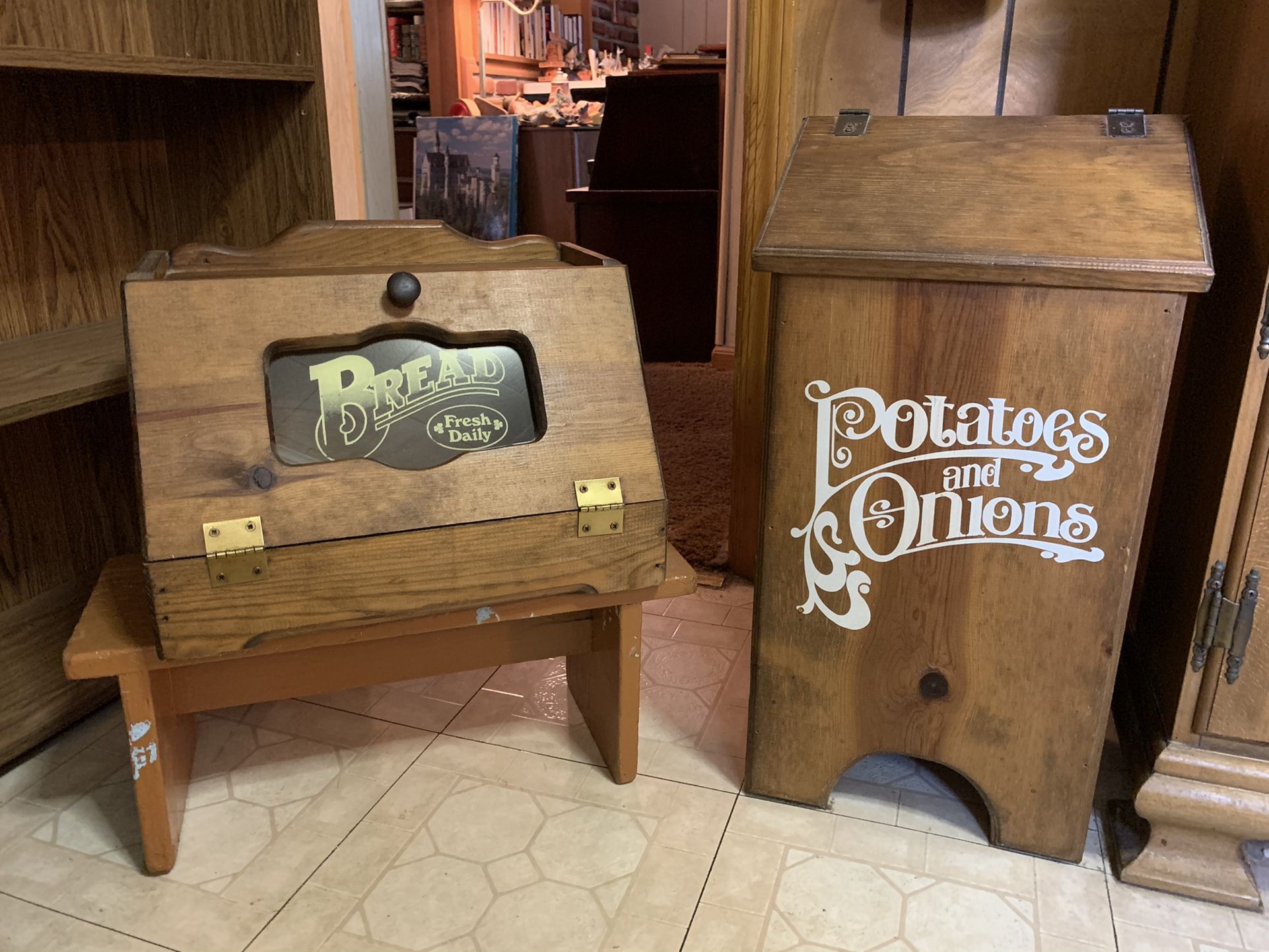 Vintage Wood Bread Box + Potato & Onion Storage Box
