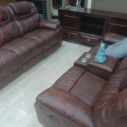 *Black Friday Now!!!---Best Selling Santiago Brown Leather Reclining Sofa/Loveseat Sets---Only $1299!!!---Limited Inventory🤠