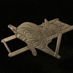 Vintage Silver Tone Brooch (mystique )…Cat Relaxing In A Chair