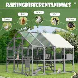 Large Catio Outdoor Cat Enclosure for Multiple Kittens, Wooden Cat House with 7 Platforms, 2 Resting Boxes, 1 Bridge and 1 Ramp, Walk in Kitty Cage Ke