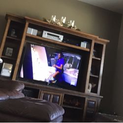 Wood with leather Inserts Hutch