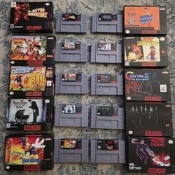 Lot Of 10 SNES Games & 10 Cardboard Boxes. Super Nintendo. *READ*
