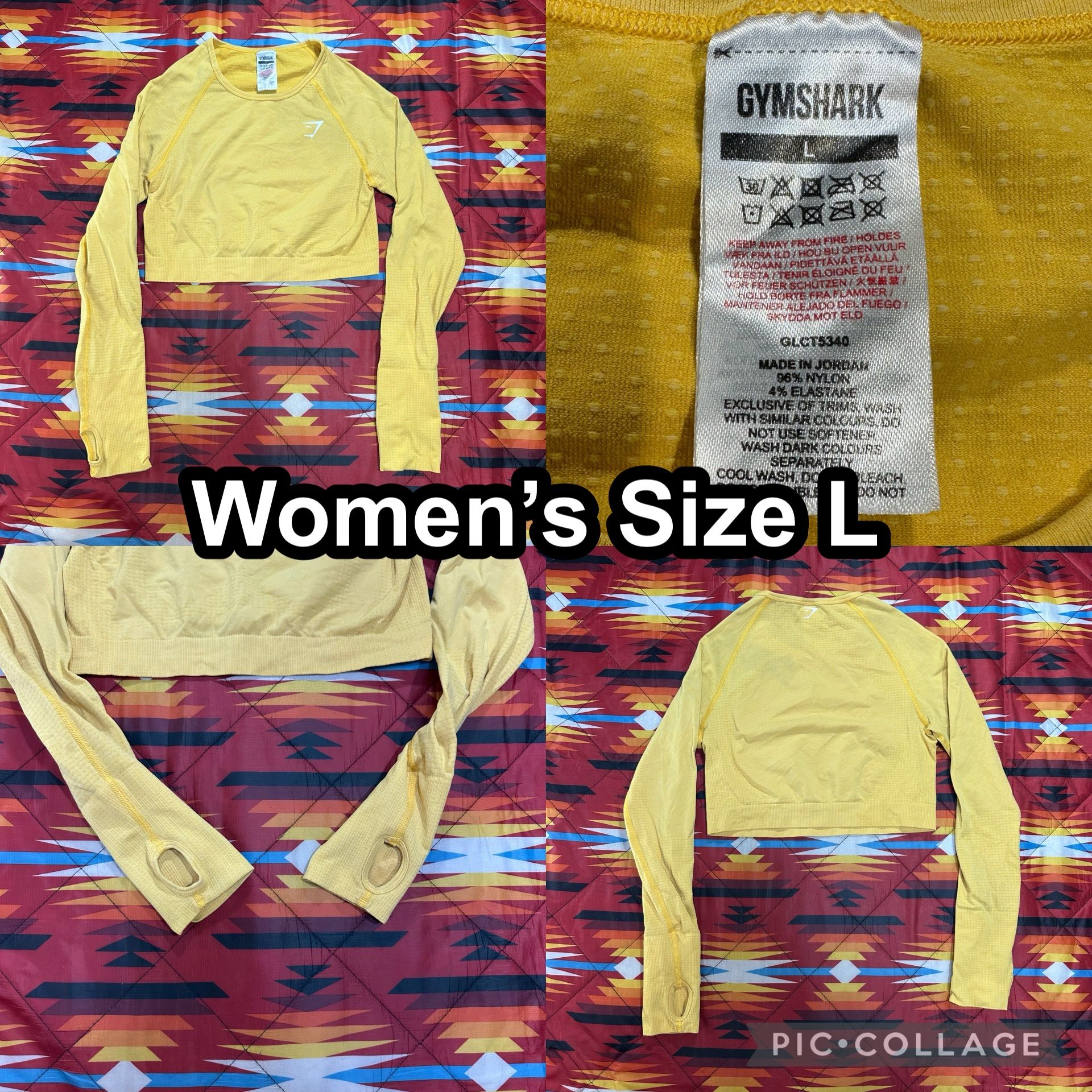 Gymshark Vital Seamless 2.0 Long Sleeve Crop Top Women’s Size Large Yellow