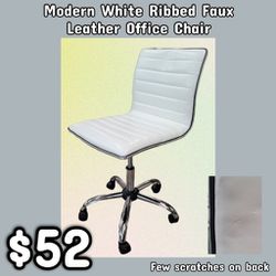 NEW Modern White Ribbed Faux Leather Office Chair: njft 